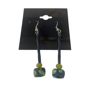 Polymer Clay Straight drop earrings in black & green.